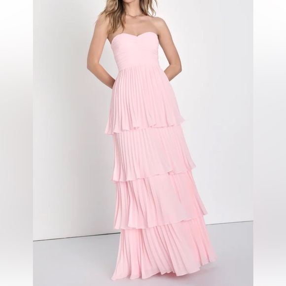 Lulus Seriously Sensational Light Pink Strapless Tiered Maxi Dress size S‎ NWT - Picture 1 of 14
